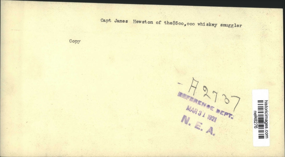 1921 Press Photo Captain James Hewston of $500,000 Whiskey Smuggler - nef48276