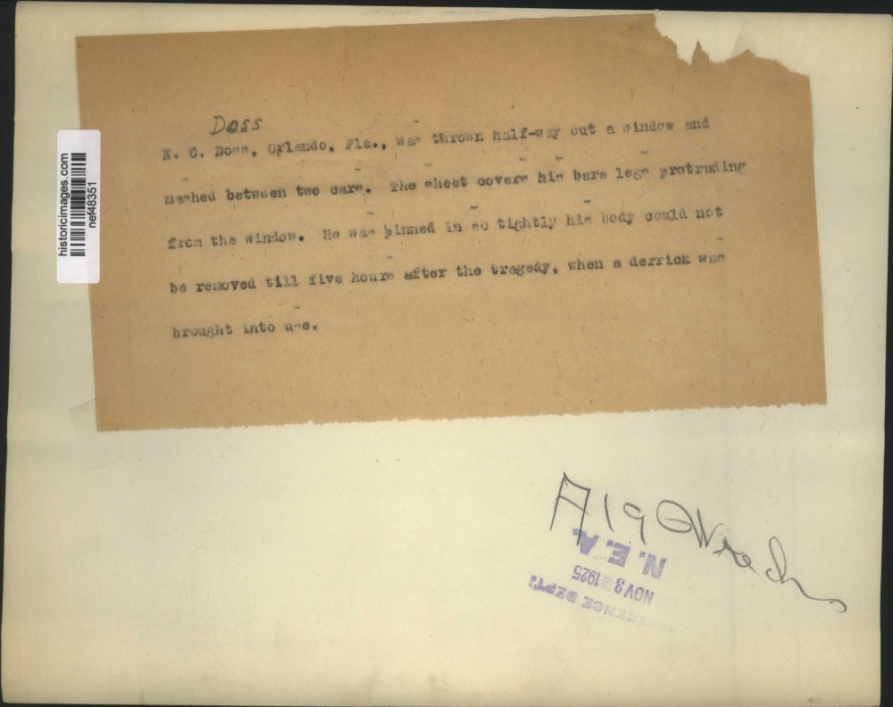 1925 Press Photo EC Doss Dies Thrown Out of Window Crushed by Cars - nef48351