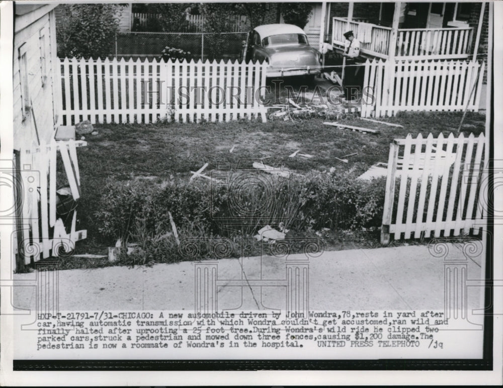 1937 Press Photo Auto ran wild and halted after uprooting a tree in Chicago