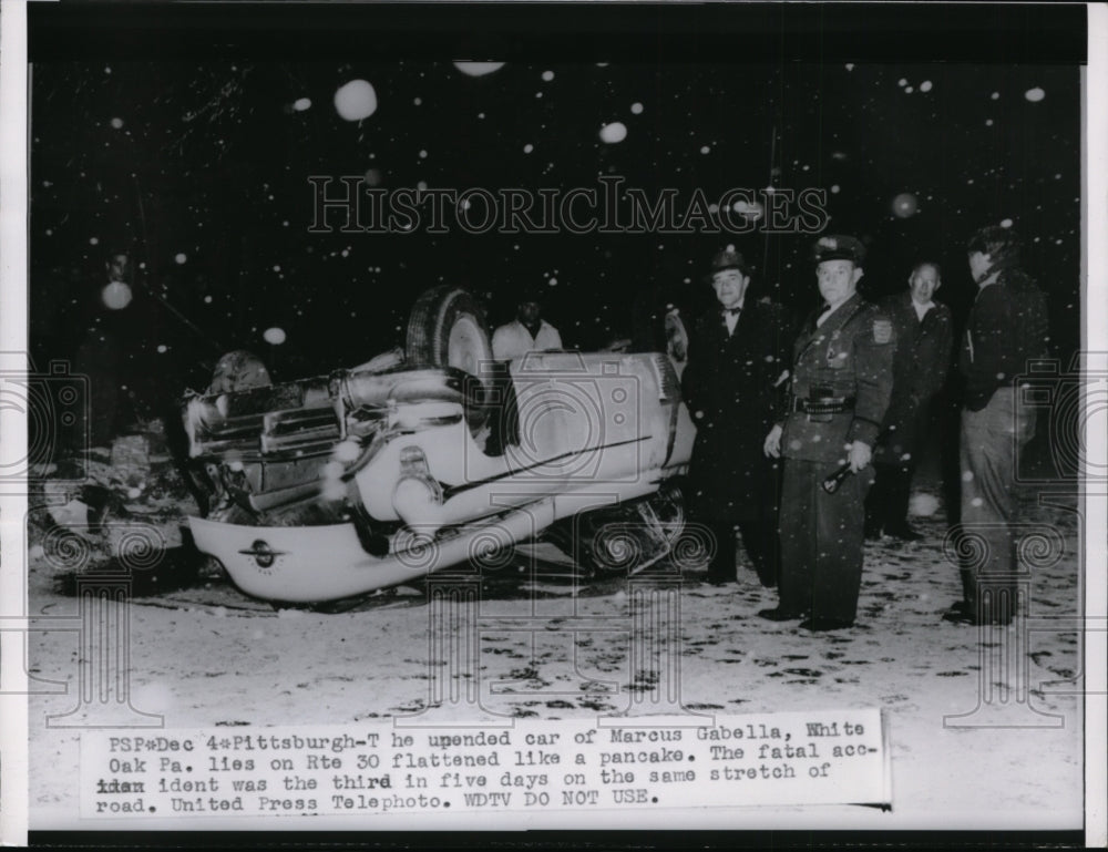 1954 Press Photo Car Wreck of Marcus Gabella in Pittsburgh, Pennsylvania