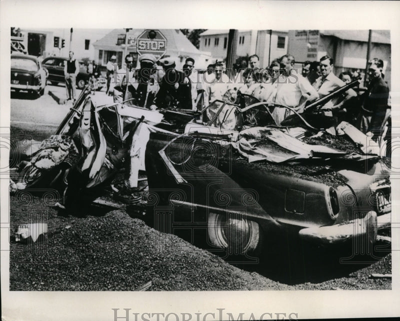 Load image into Gallery viewer, 1953 Press Photo Deadly Wreck of Car &amp; Asphalt Truck in Los Angeles, California
