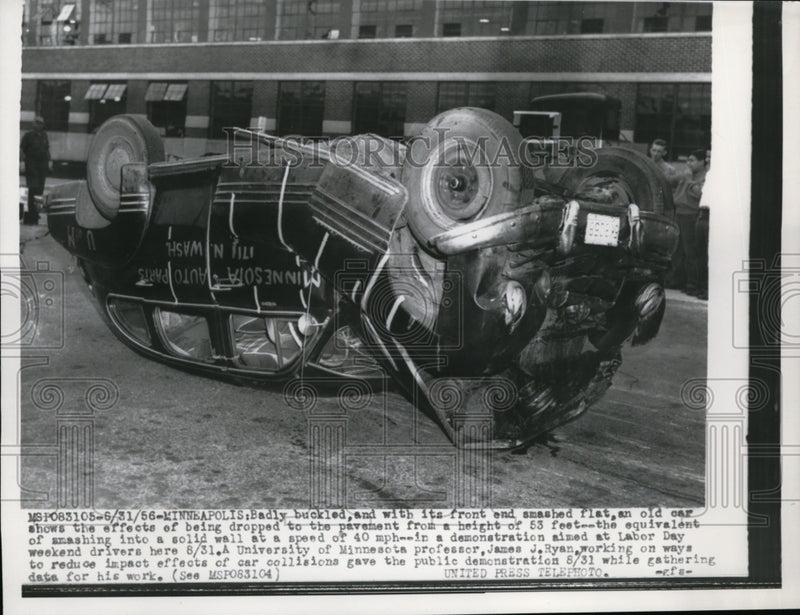 Load image into Gallery viewer, 1956 Press Photo Car Wreck Demonstration of James J. Ryan, Minnesota University
