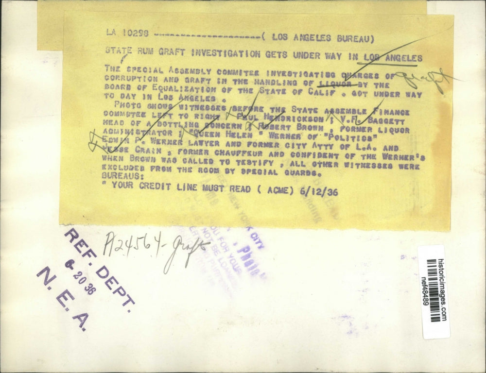 1936 Press Photo State Rum Graft Investigation Gets Under Way in Los Angeles