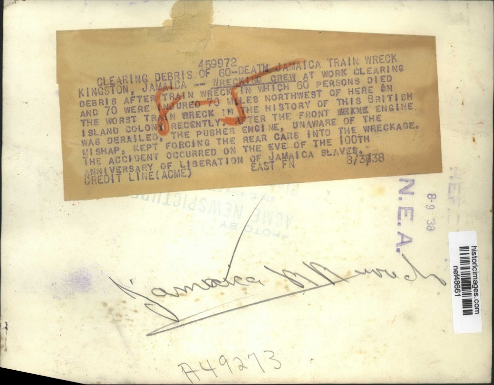 1938 Press Photo Debris of Train Wreck in Kingston, Jamaica that Killed 60