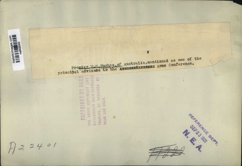 1921 Press Photo Premier W.M Hughes of Australia - nef48840