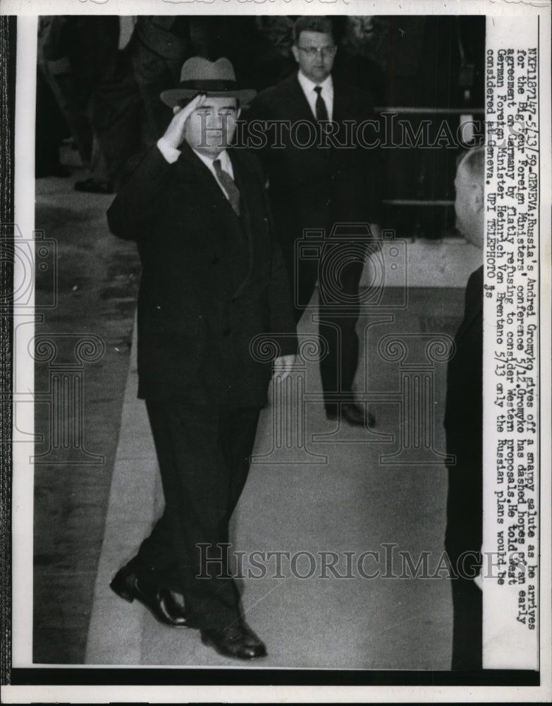 Load image into Gallery viewer, 1959 Press Photo Andrei Gromyko arrived for Big Four Foreign Minister Conference
