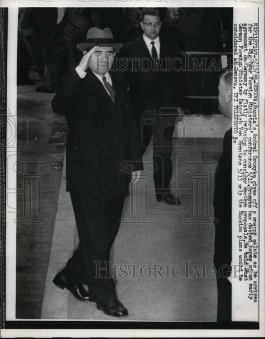 1959 Press Photo Andrei Gromyko arrived for Big Four Foreign Minister Conference