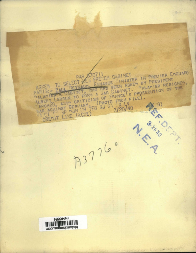 1940 Press Photo Paul Reynaud Finance Minister in Premier Daladier's Cabinet