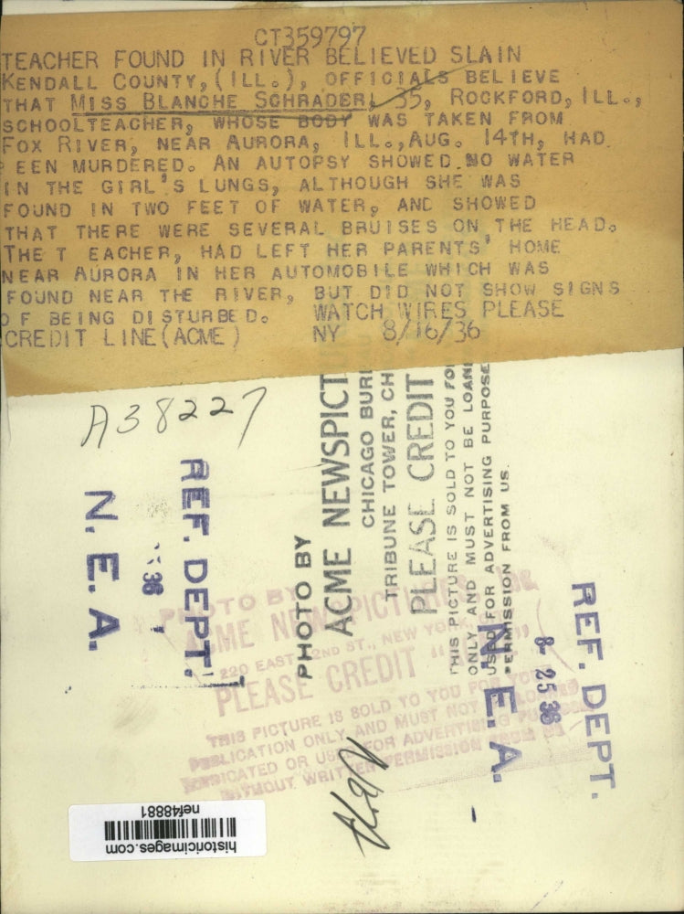 1936 Press Photo Ms.Blanche Schrader Schoolteacher at Ill has been Murdered