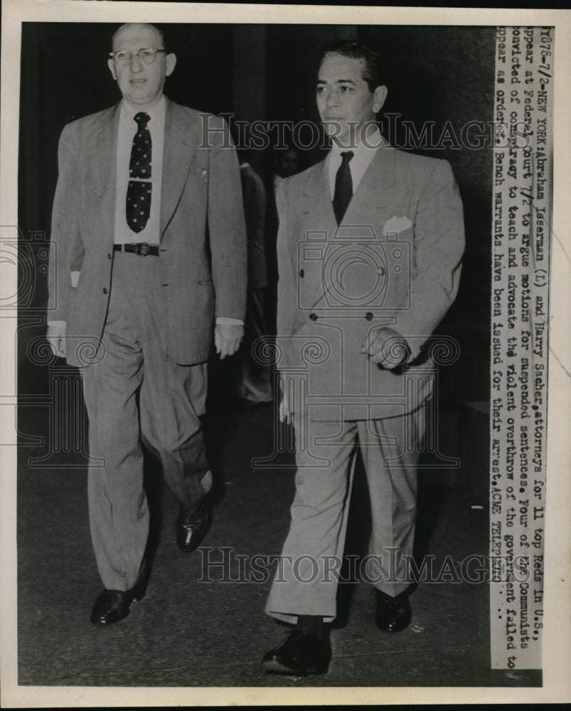 1951 Press Photo Abraham Isserman and Harry Sacher Attorneys for 11 Reds in U.S