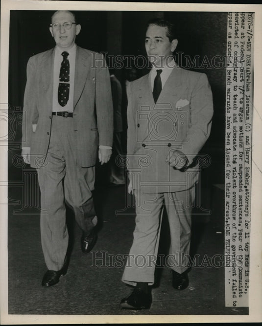 1951 Press Photo Abraham Isserman and Harry Sacher Attorneys for 11 Reds in U.S