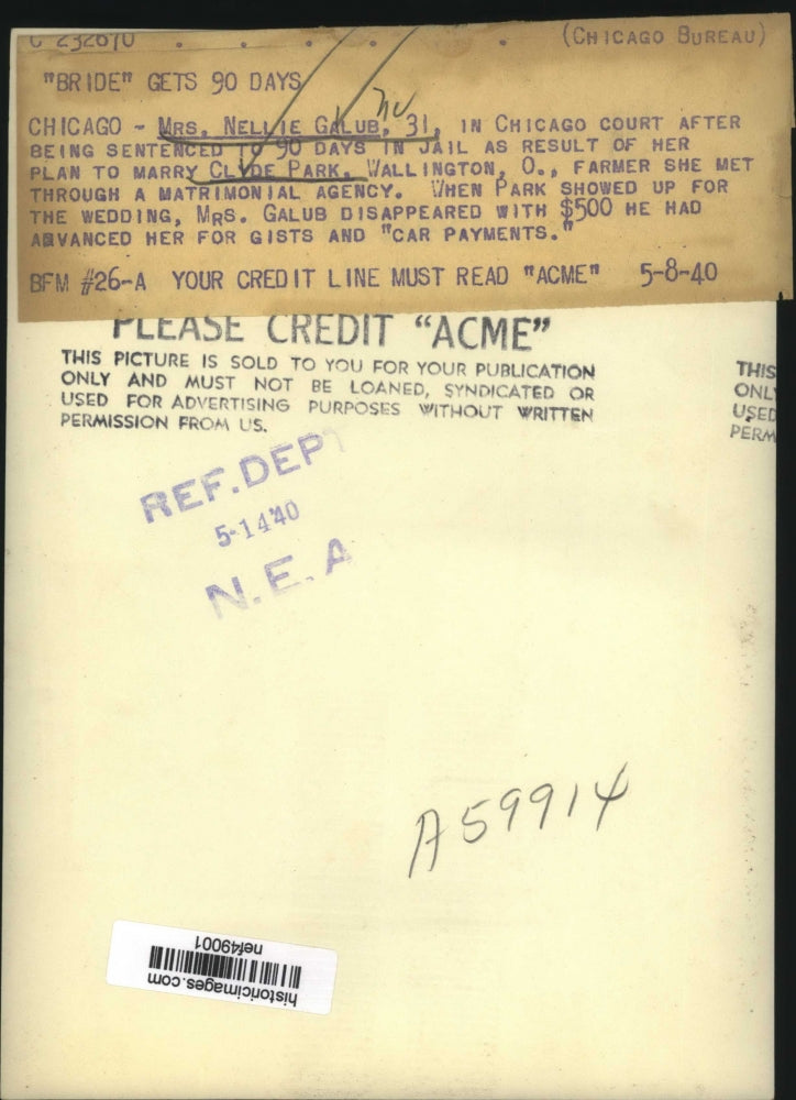 1940 Press Photo Mrs Nellie Galub in Court After Sentence of 90 Days in Jail