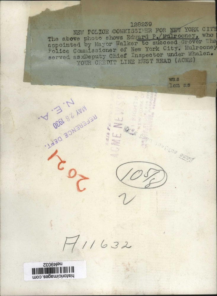 1930 Press Photo Edward P Mulrooney Appointed by Major Walker to succeed Grover