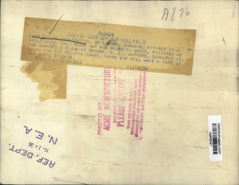 1934 Press Photo Louise Mountbatten Boards Plane at Newark New Jersey Airport