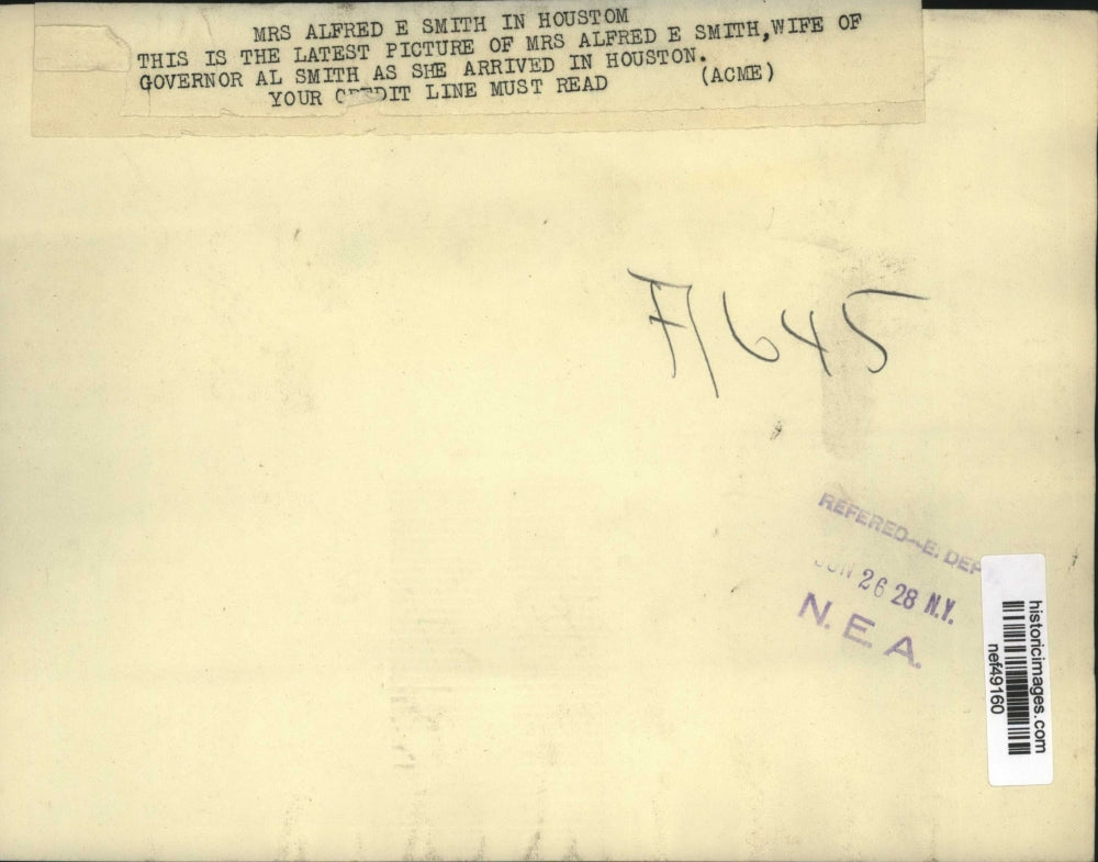 1928 Press Photo Mrs.Alfred E.Smith wife of Gov. Alfred Smith of New York