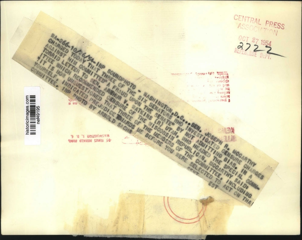 1954 Press Photo Sen McCarthy Charge Three of Six Senators Are Against Him