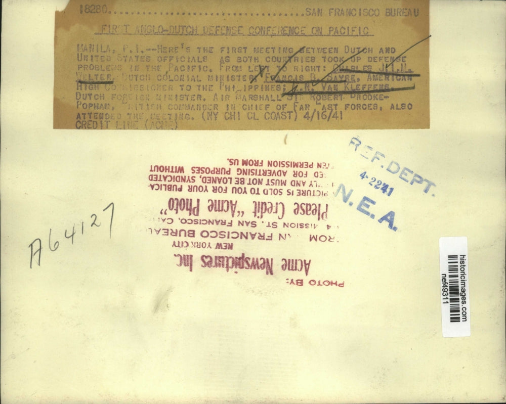 1941 Press Photo Dutch and U.S Officials in Defense Conference on Pacific