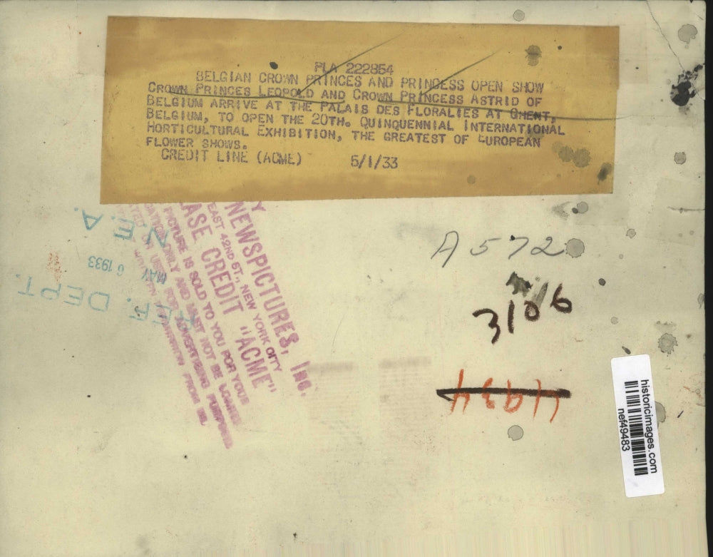 1933 Press Photo Crown Prince Leopold, Princess Astrid of Belgium at Ghent Show