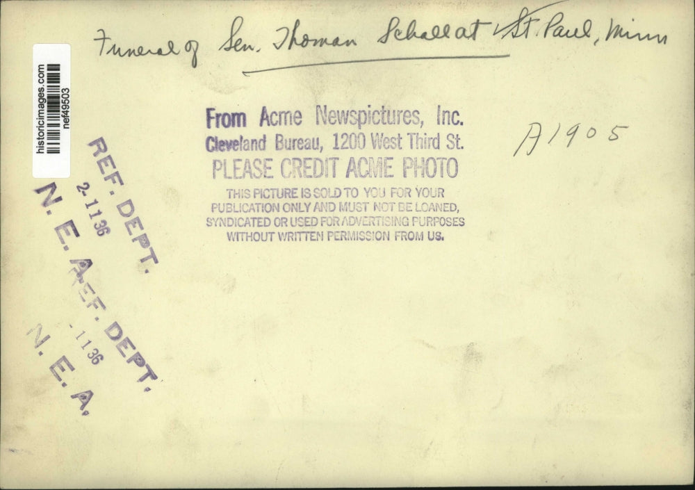 1936 Press Photo Funeral of Senator Thomas Schall at St Paul Minnesota