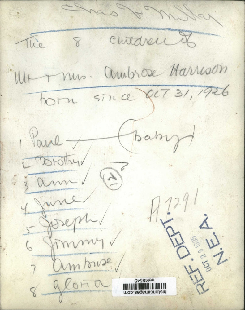 1935 Press Photo Charles V. Miller with 8 Children of Ambrose Harrison & Wife