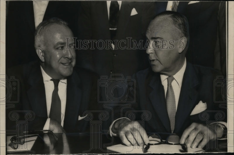 Load image into Gallery viewer, 1956 Press Photo Joseph F. Finnegan, John A. Stephens Meeting in Washington D.C.
