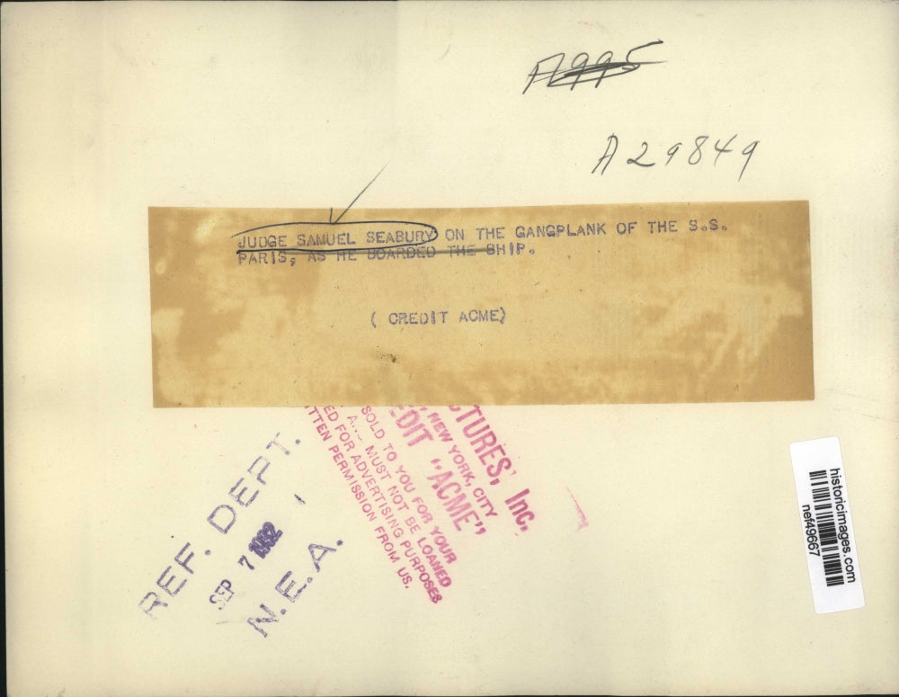 1932 Press Photo Judge Samuel Seabury Aboard S.S. Paris - nef49667