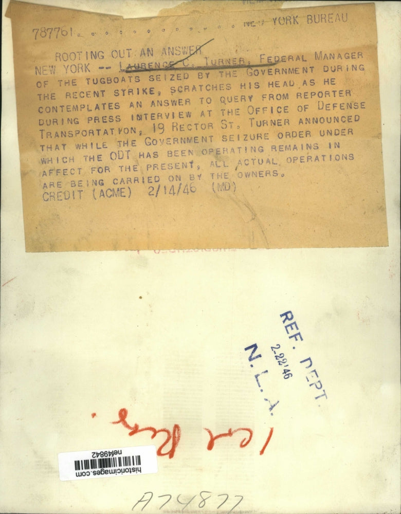 1946 Press Photo Laurence C. Turner Interviewed at Office Defense Transportation