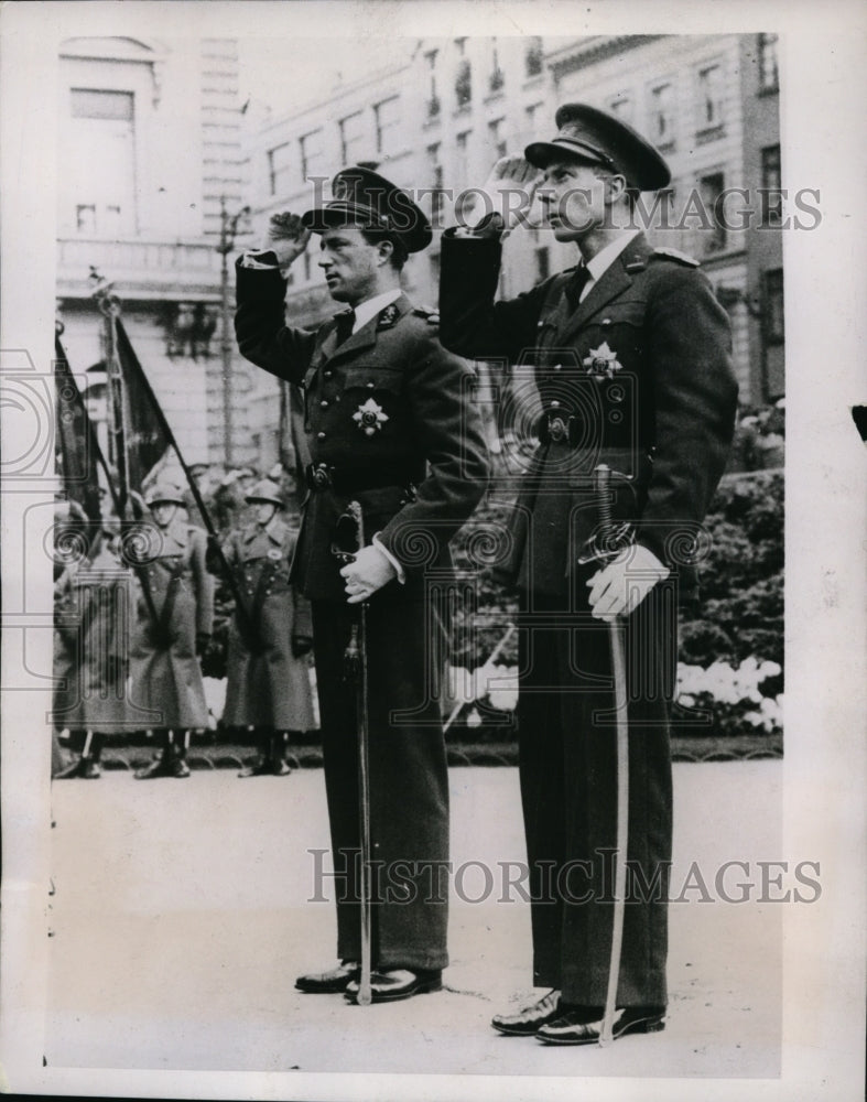 Load image into Gallery viewer, 1937 Press Photo King Leopold, Prince Charles of Belgium @ Armistice Day Service
