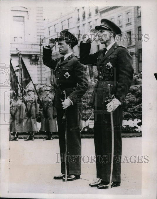 1937 Press Photo King Leopold, Prince Charles of Belgium @ Armistice Day Service
