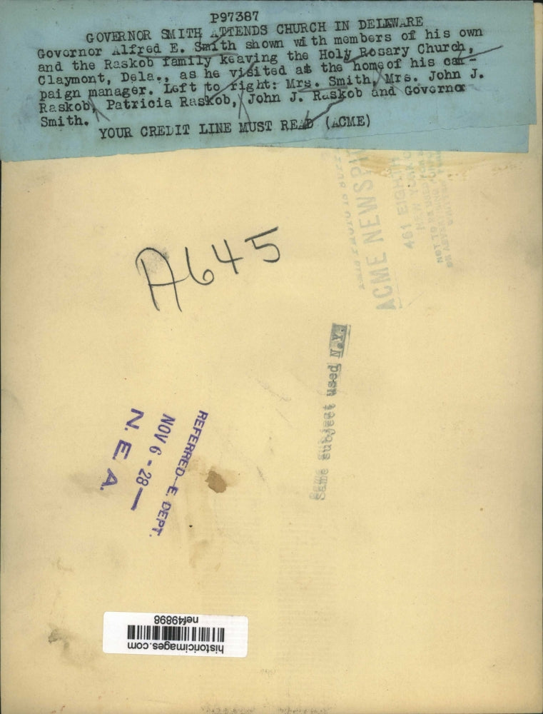 1928 Press Photo Alfred E. Smith, John J. Raskob & Families Leaving Church