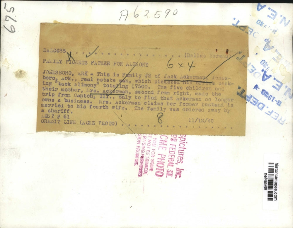 1940 Press Photo Family of Jack Ackerman Picketing for Alimony in Jonesboro, AR