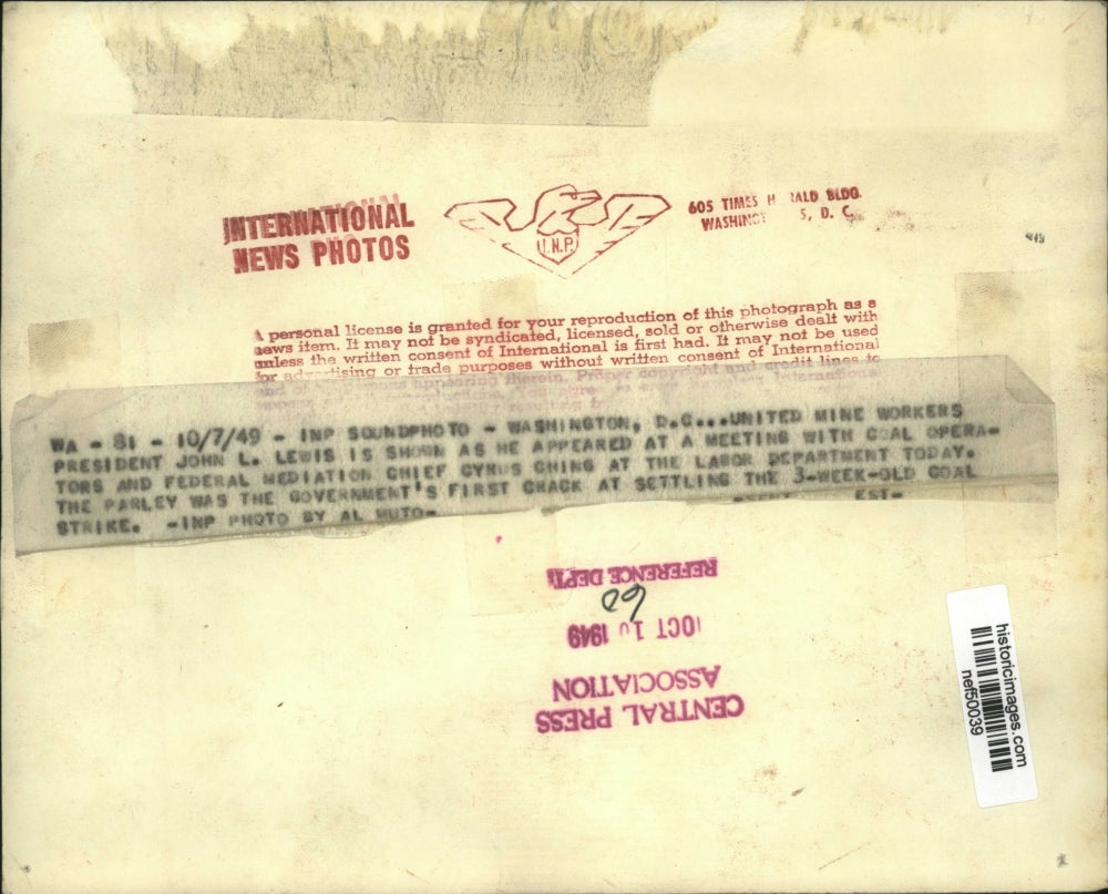 1949 Press Photo John L.Lewis, President of United Mine Workers - nef50039