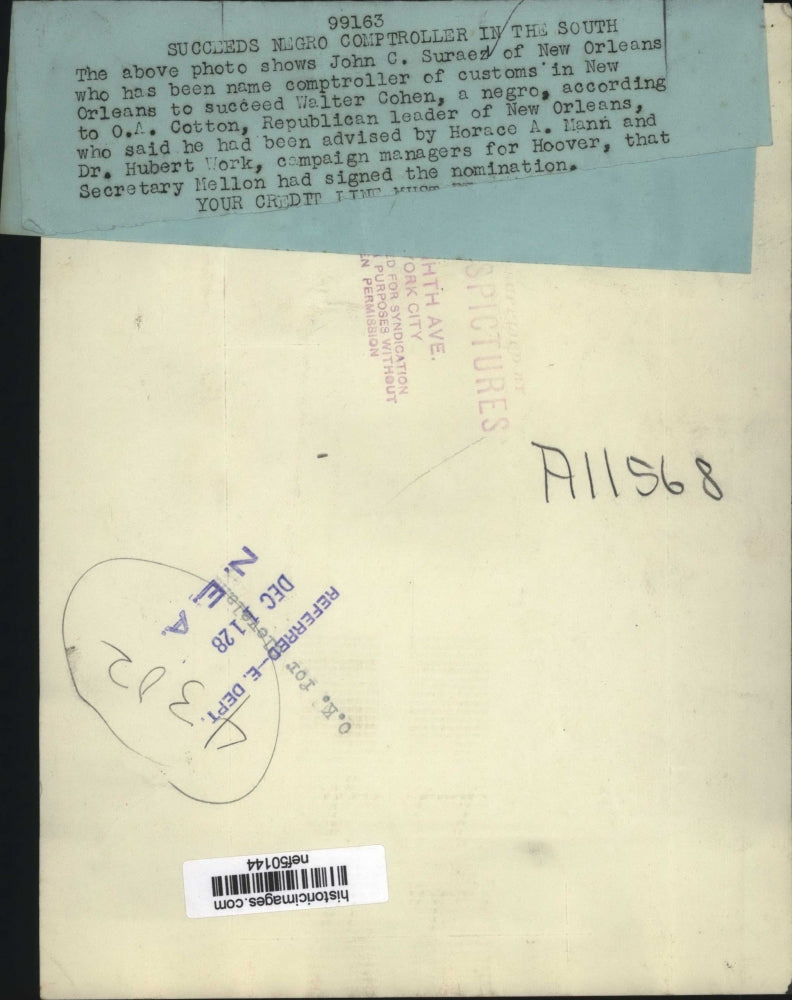 1928 Press Photo John C. Suraez, New Orleans Comptroller - nef50144