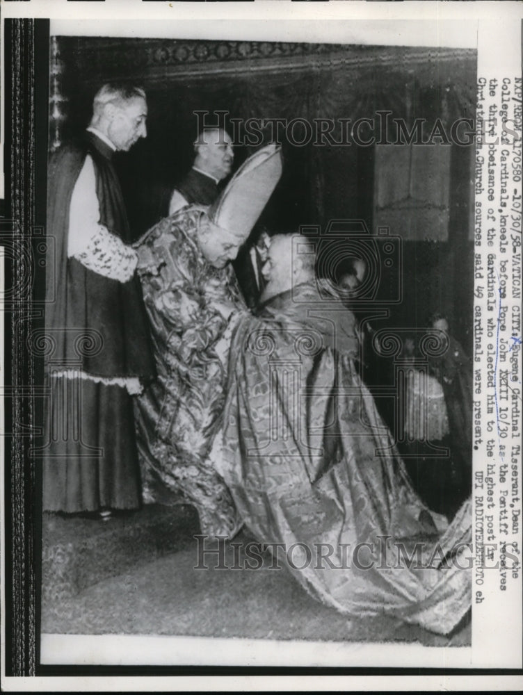 1958 Press Photo Pope John XXIII, Eugene Cardinal Tisserant at Vatican City