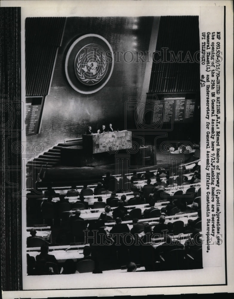 1970 Press Photo Edward Hambro Presides Over Opening of 25th UN General Assembly