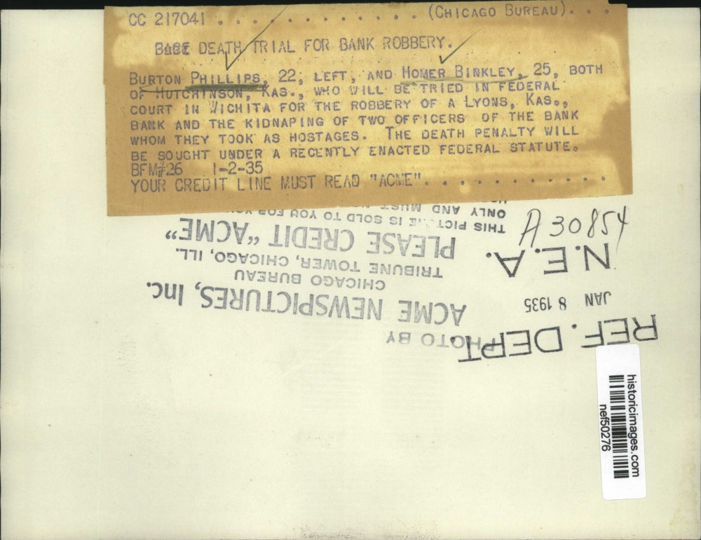 1935 Press Photo Death Trial for Burton Phillips and Homer Binkley - nef50276