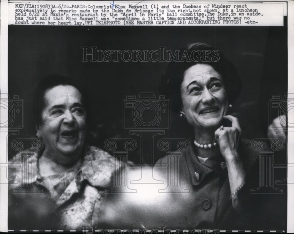 1959 Press Photo Elsa Maxwell, Duchess of Windsor at April in Paris Luncheon