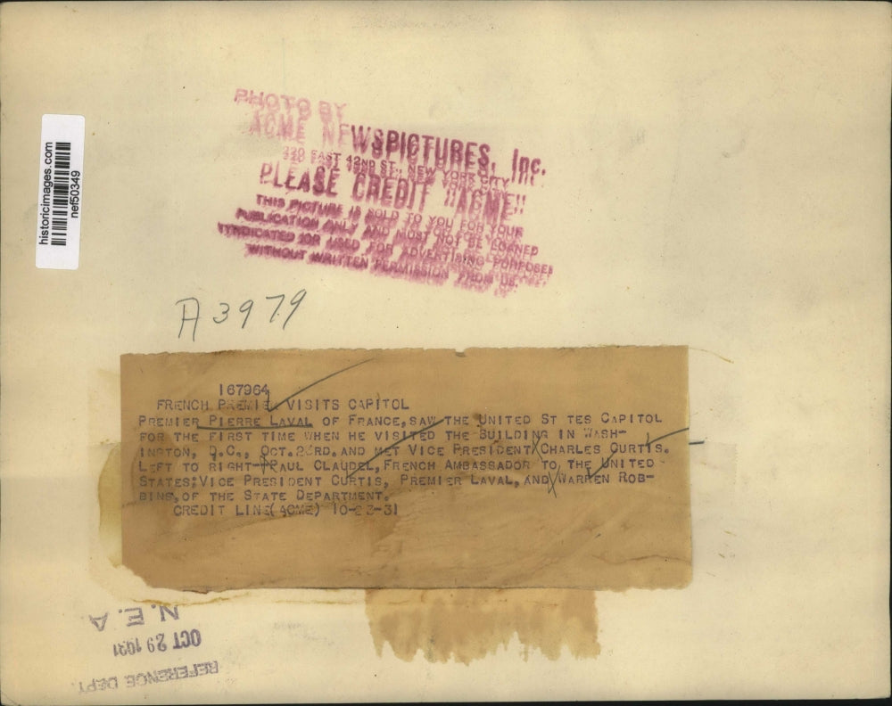 1931 Press Photo Premier Pierre Laval of France visit U.S. Capito - nef50349