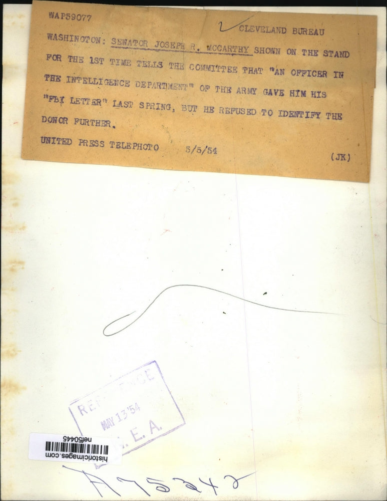 1954 Press Photo Senator Joseph McCarthy at Senate Army Hearing, Washington D.C.