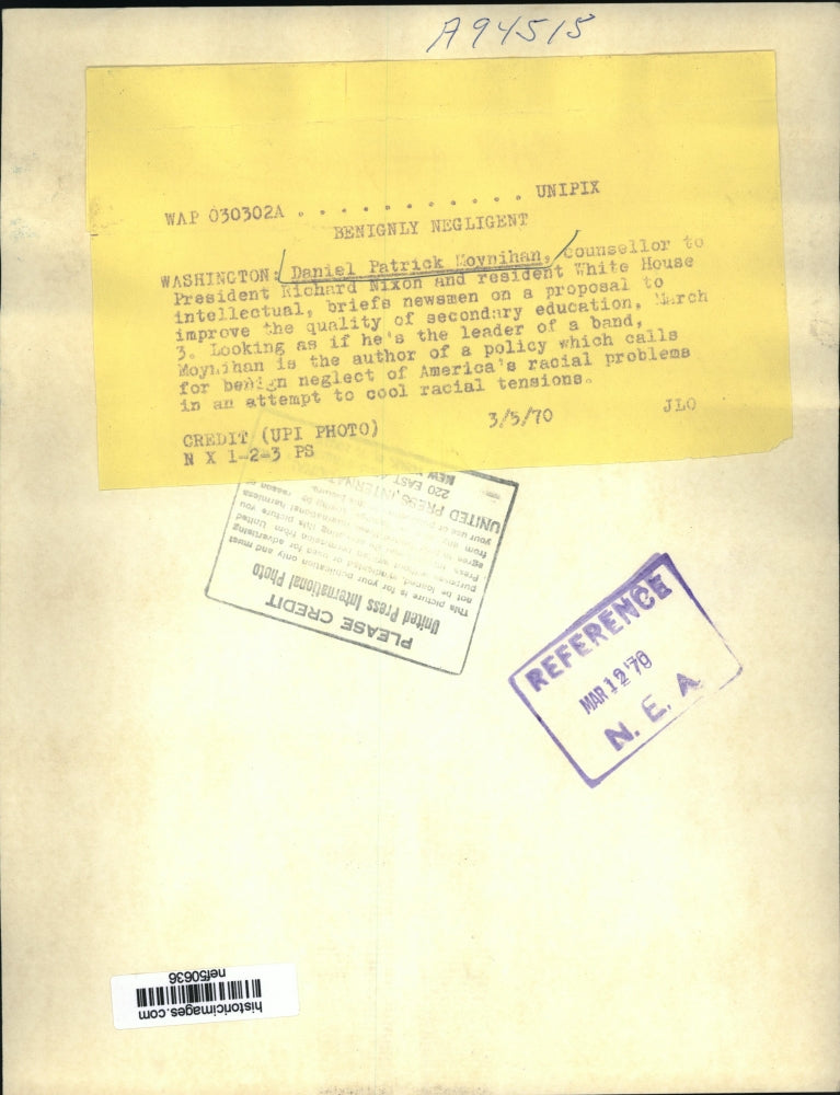 1970 Press Photo Daniel Patrick Maynihan During News Briefing in Washington D.C.