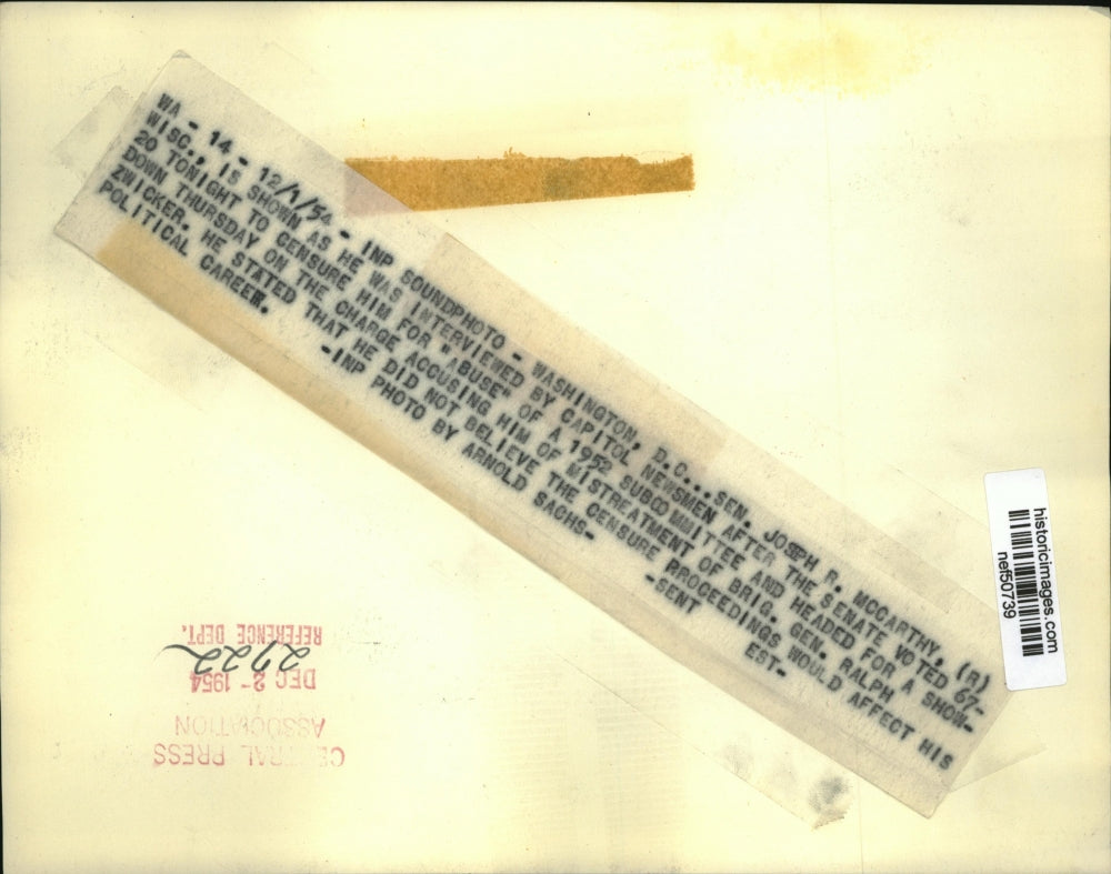 1954 Press Photo Sen.Joseph R McCarthy during interviewed at Capitol newsmen