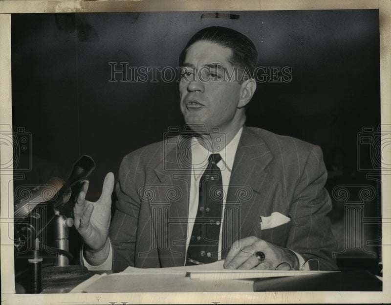 Load image into Gallery viewer, 1954 Press Photo Gustavo Lobo Shown as He Testified at the Senate Ag Committee
