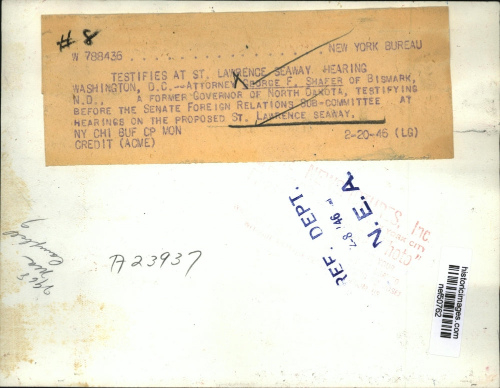 1946 Press Photo George F Shafer Testifies Before Senate Foreign Relations Comm