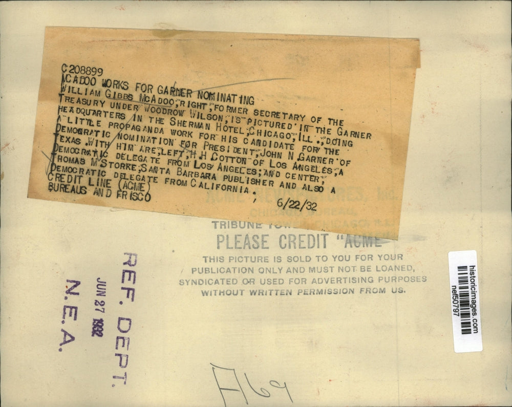 1932 Press Photo William McAdoo at the Garner Headquarters in Sherman Hotel