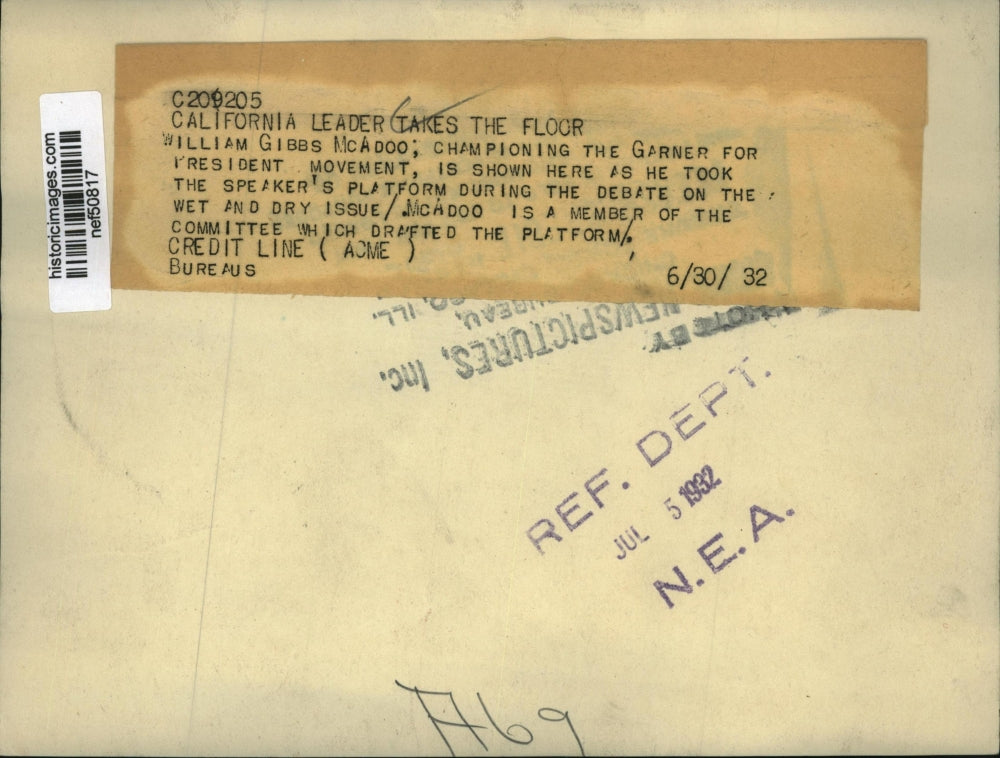 1932 Press Photo Sen.William Gibbs McAdoo at Speakers Platform during debate