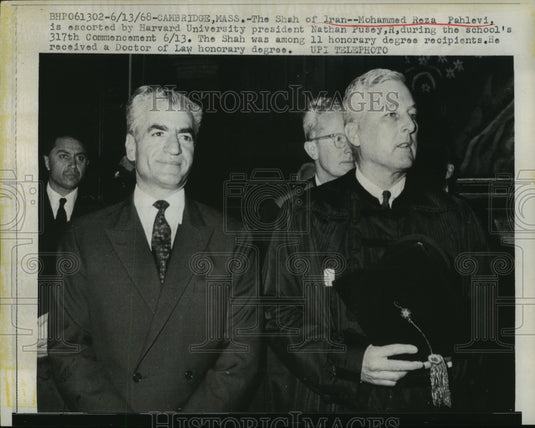1968 Press Photo Shah of Iran Escorted by Harvard University Pres Nathan Pusey