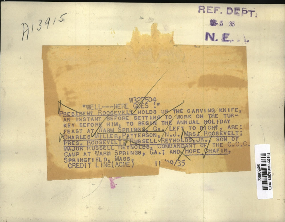 1935 Press Photo President Franklin D. Roosevelt at Warm Springs Holiday Feast