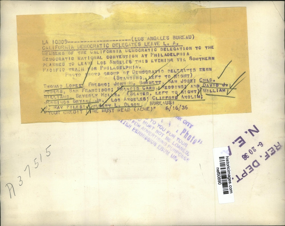 1936 Press Photo California Democratic Delegation to National Convention