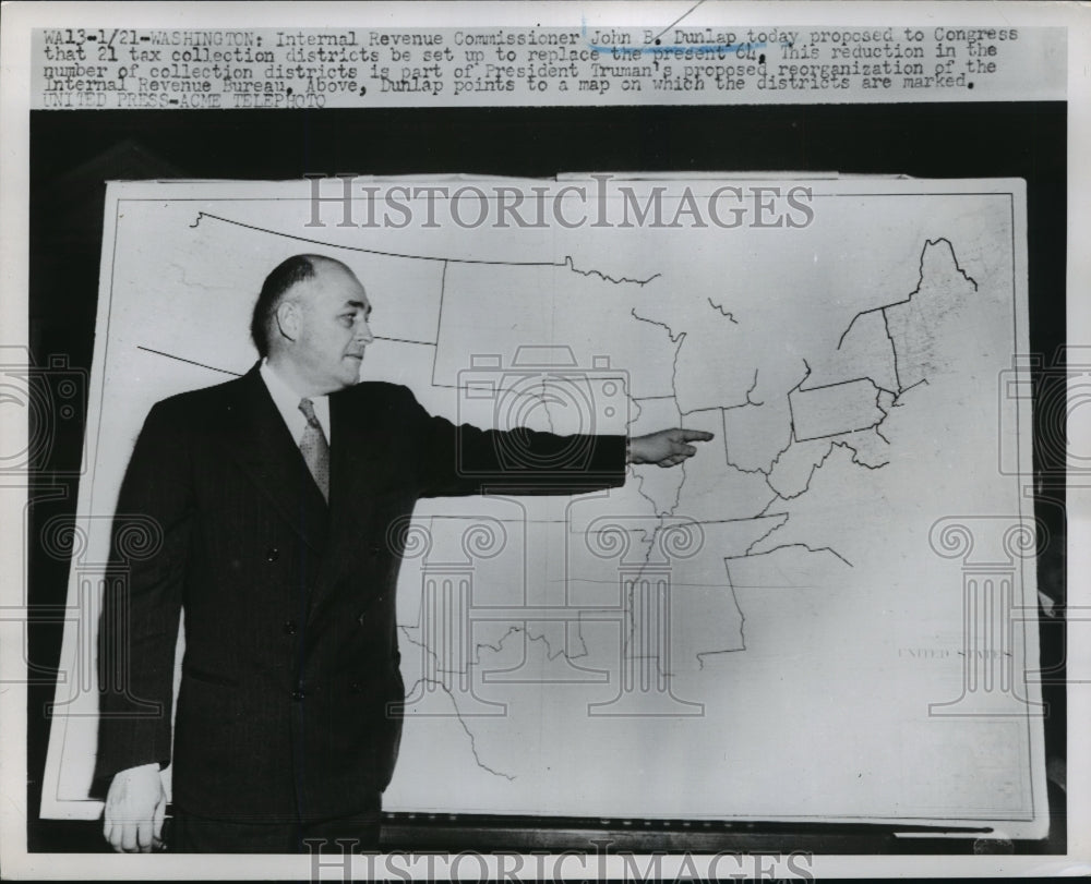 1952 Press Photo John B Dunlap Proposed to Congress 21 Tax Districts Be Set Up
