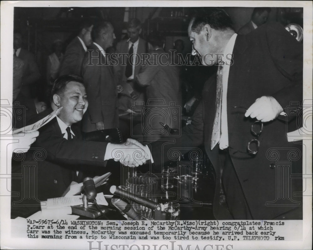 1954 Press Photo Joseph McCarthy, Francis P. Carr @ Senate McCarthy-Army Hearing